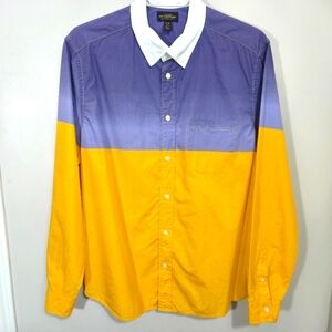 ⭐️CPO Provisions Colorblock Purple and Yellow Button-Up Shirt Size Med